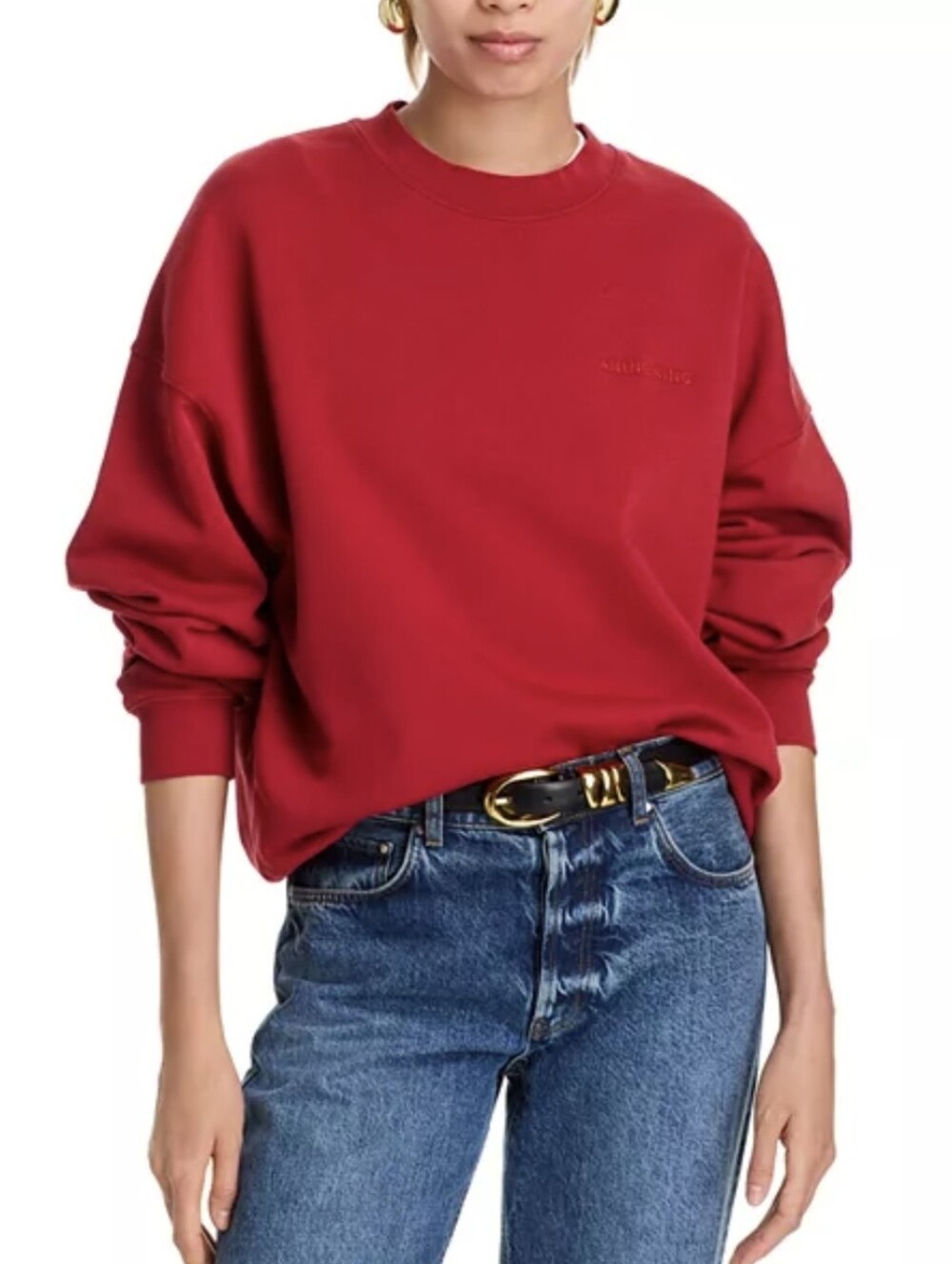 Anine Bing Miles Oversized Crewneck Sweater Lipstick Red Medium